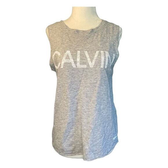 Calvin Klein Performance Graphic Muscle Tee Silver Gray Active Sleeveless Tank S - Picture 1 of 7